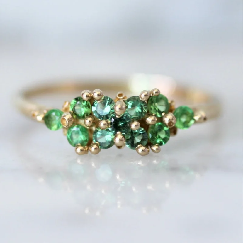 women's minimalist necklaces -Shamrock Green Sapphire & Tsavorite Cluster Ring