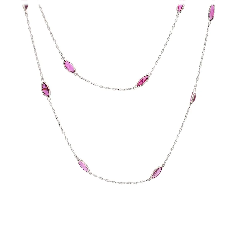 women's elegant gold necklaces -Art Deco Inspired Ruby 18k White Gold Station Necklace