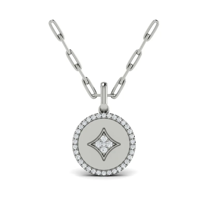 women's vintage necklaces -14 Karat White Gold Rhodium Plated Circle Pendant/Necklace