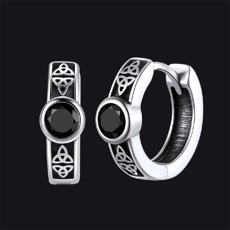 women's drop earrings -Black Onyx Celtic Knot Huggie Hoop Earrings for Men