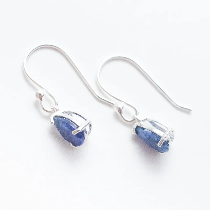 women's luxury stud earrings -Silver Raw Blue Sapphire Teardrop Earrings