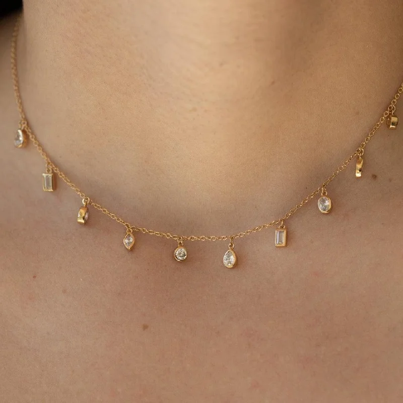 women's diamond necklaces -Daphne Clear CZ Gemstone Choker Necklace in Gold