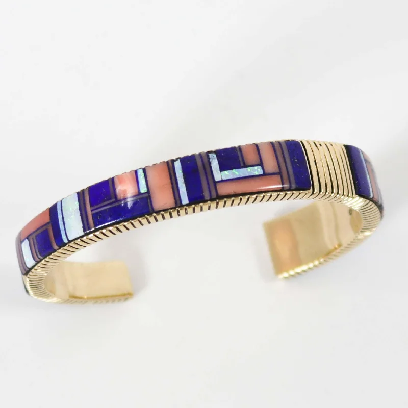 women's sterling silver bracelets -1980s Gold Inlay Cuff