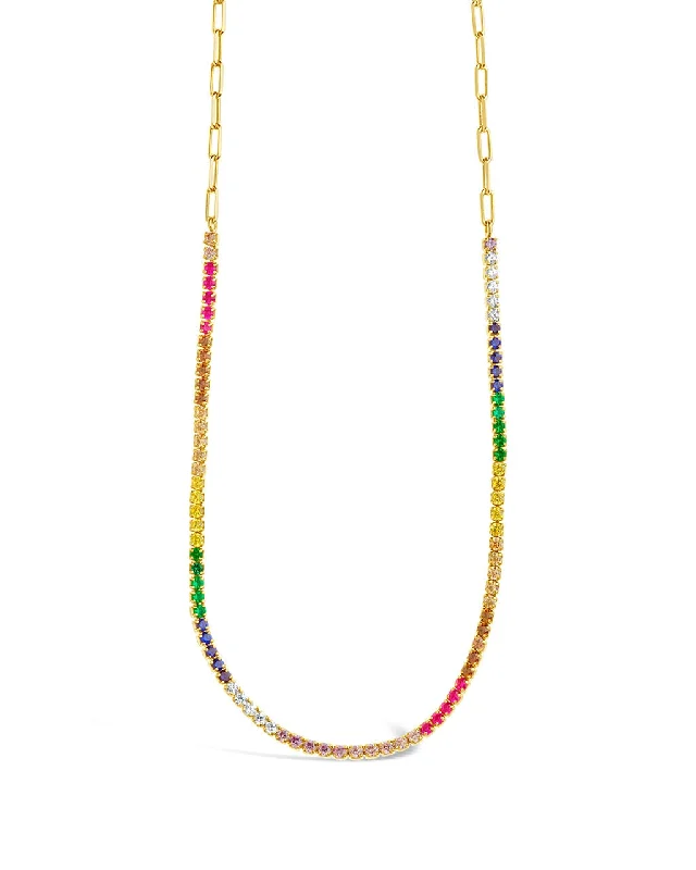 women's silver necklaces -Maria Chain & Rainbow CZ Tennis Necklace