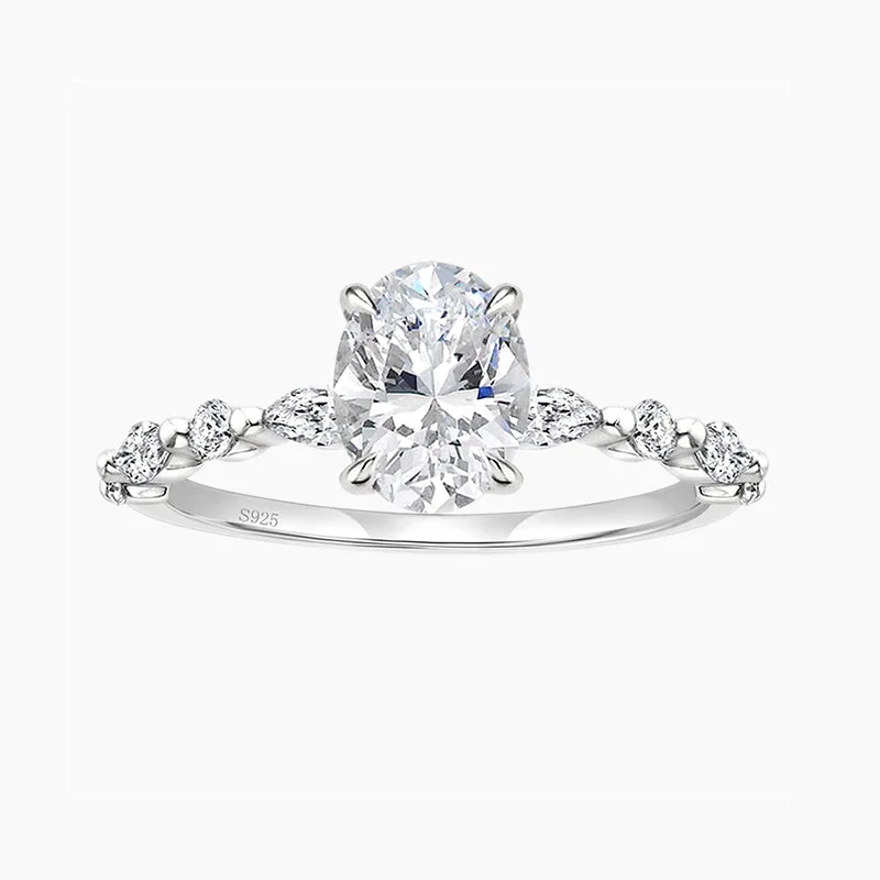 women's birthstone engagement rings -3CT Oval Cut Cubic Zirconia Promise Ring in Sterling Silver