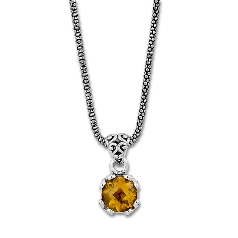 women's rustic style necklaces -Sterling Silver Citrine Necklace