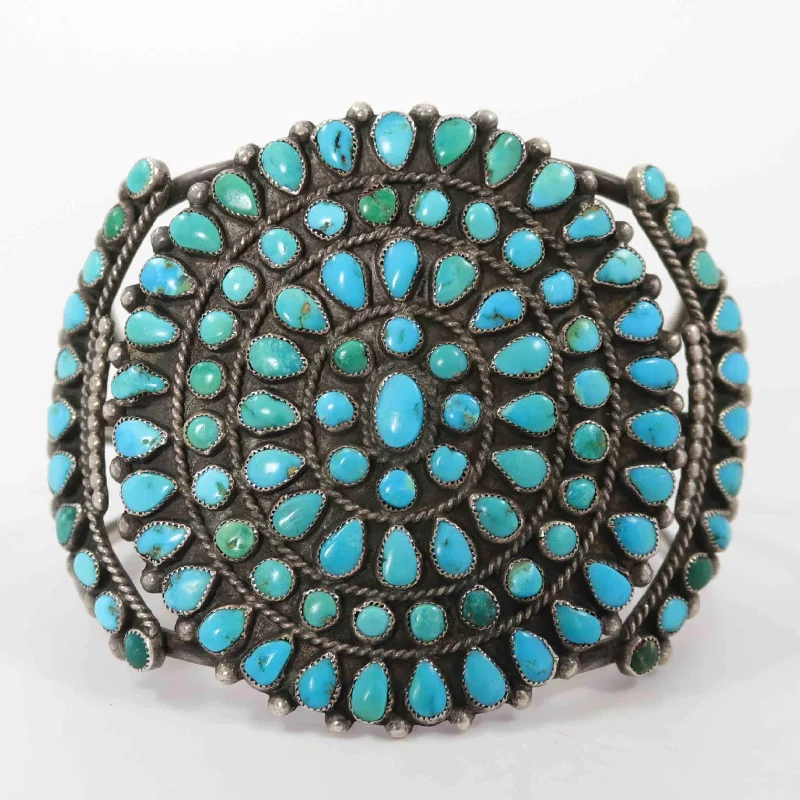 women's sterling silver bracelets -1940s Turquoise Cluster Cuff