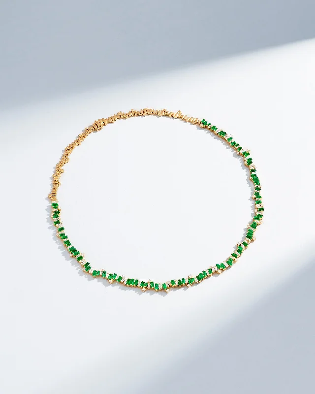 women's halo necklaces -Bold Burst Emerald Tennis Necklace