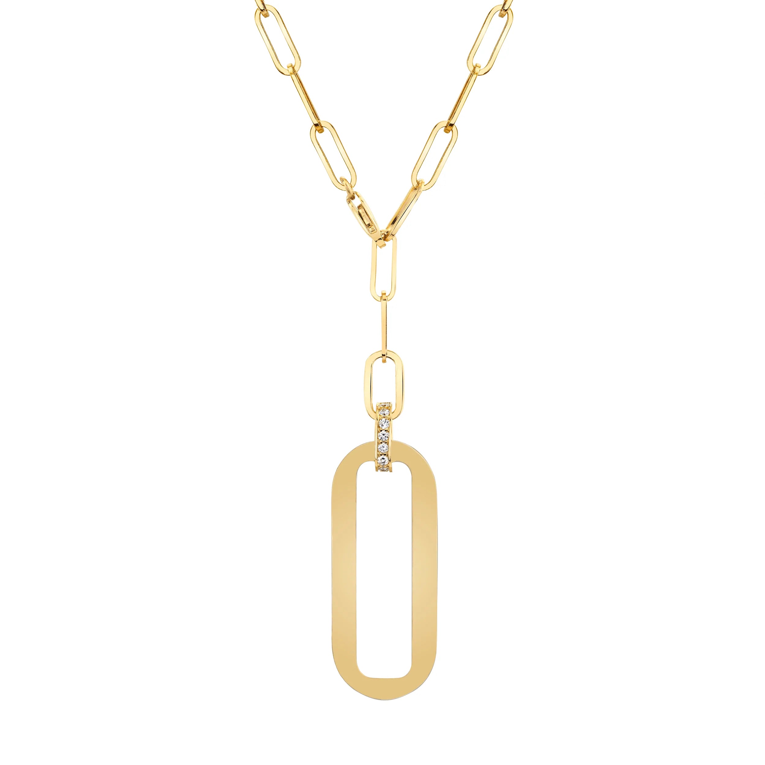 women's shell necklaces -Plain Longline Link Medallion Lariat