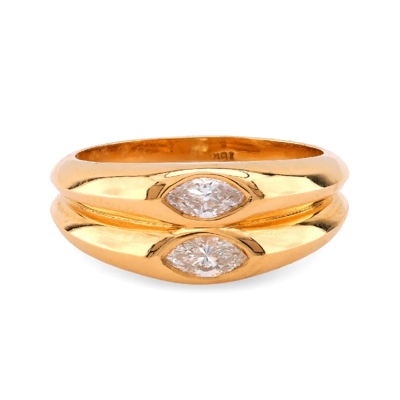 women's creative necklaces -Vintage Diamond 18K Yellow Gold Dual Layer Ring