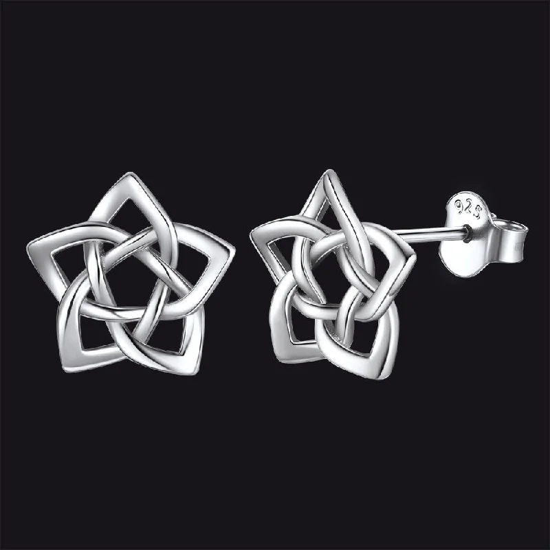 women's silver earrings -Celtic Pentagram Stud Earrings for Women