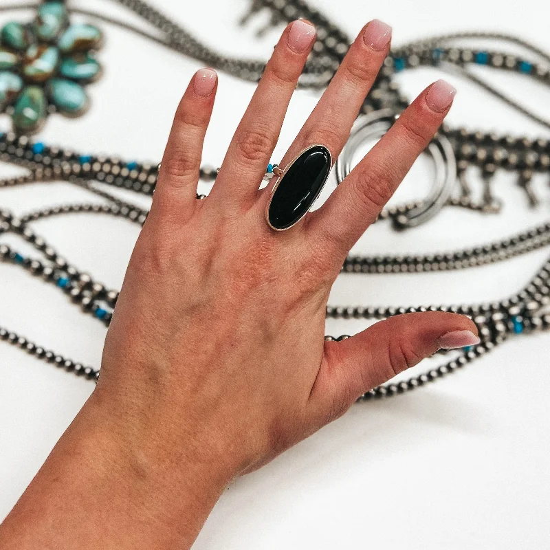 women's wedding band rings -Judy Largo | Navajo Handmade Sterling Silver Ring with Oval Black Onyx Stone