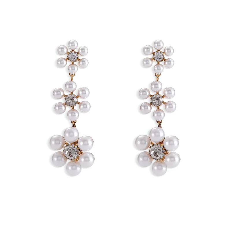 women's ear cuffs -Hannah Floral Pearl Triple Drop Earrings