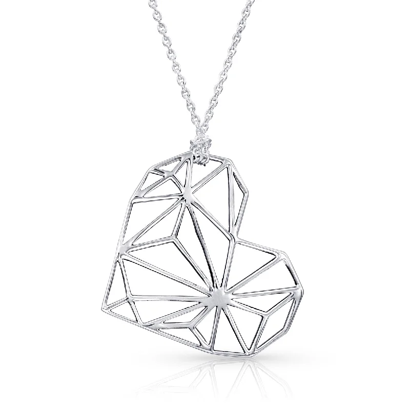 women's chic pendant necklaces -Sterling Silver Prism Heart Necklace