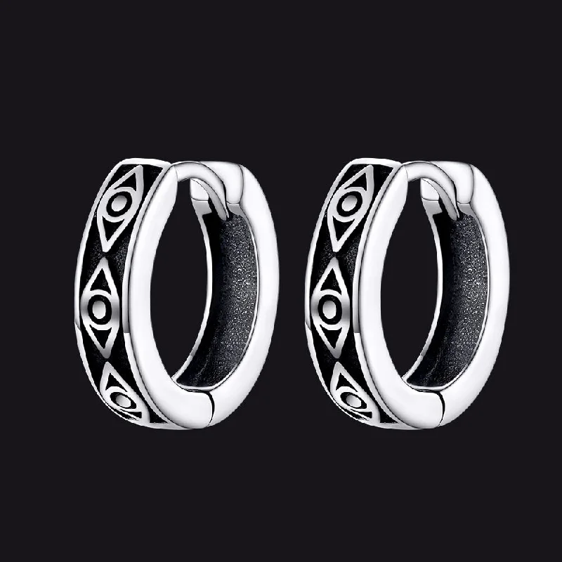 women's summer earrings -Flash Sale Sterling Silver Evil Eye Huggie Hoop Earrings for Men