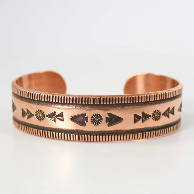 women's delicate bangles -Stamped Copper Cuff