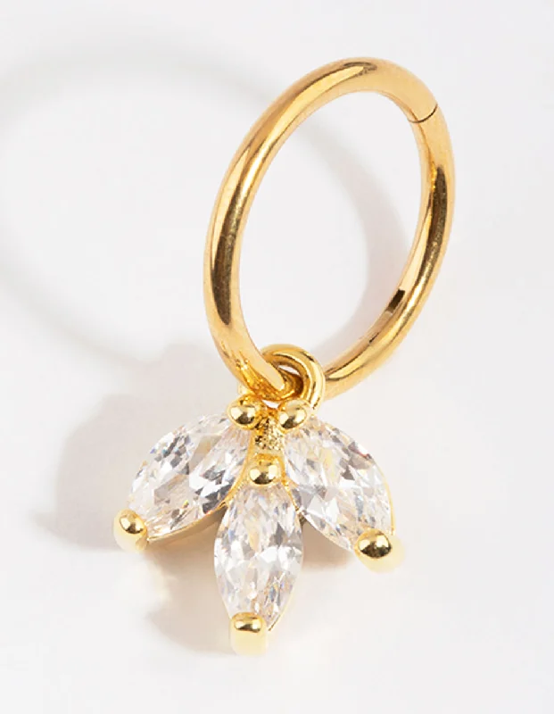 women's floral rings -Gold Plated Titanium Marquise Cubic Zirconia Belly Ring