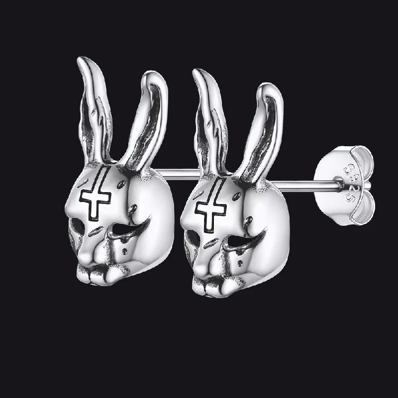 women's luxury stud earrings -Halloween Silver Evil Bunny Stud Earrings For Men