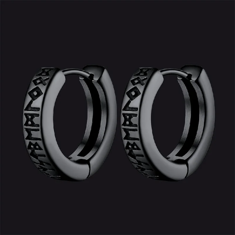 women's boho earrings -Norse Viking Runes Hoop Huggie Earrings For Men Women