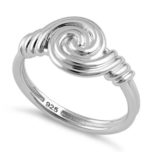 women's wedding set rings -Sterling Silver Circle Swirl Ring