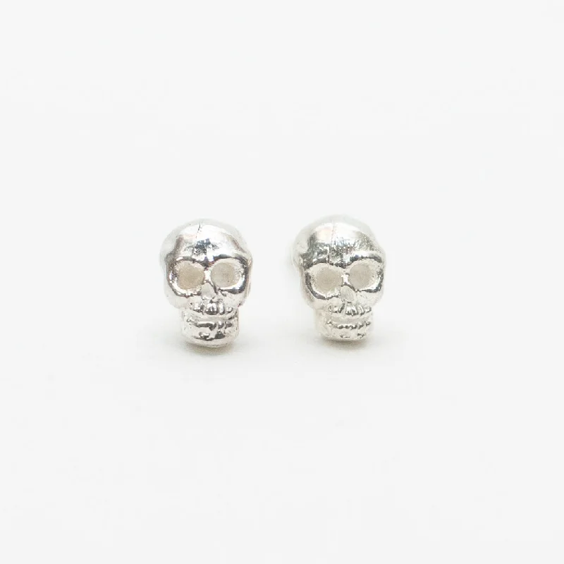 women's chunky earrings -Silver Skull Studs