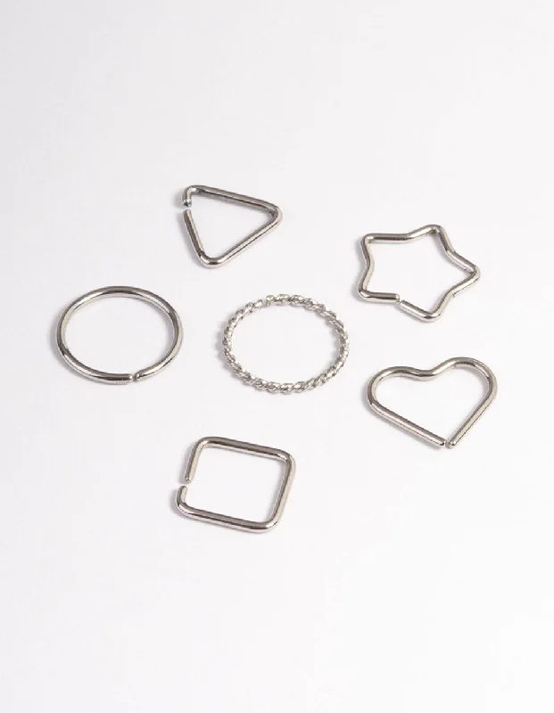 women's pearl rings -Surgical Steel Geometric Rings Nose Stud 6-Pack