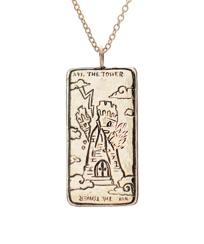 women's butterfly necklaces -Tower Tarot Card Necklace