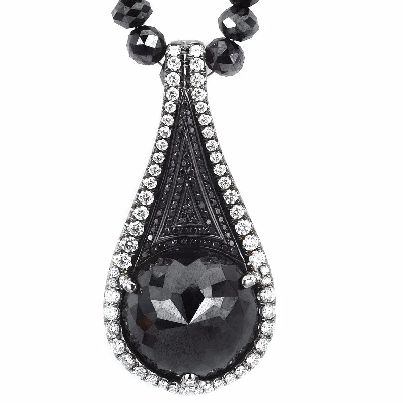 women's pearl necklaces -Black Diamond Tear Drop Pendant and Necklace