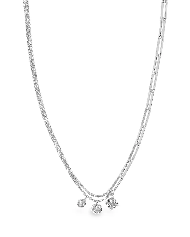 women's engagement necklaces -Delicate Link Necklace with CZ Charms