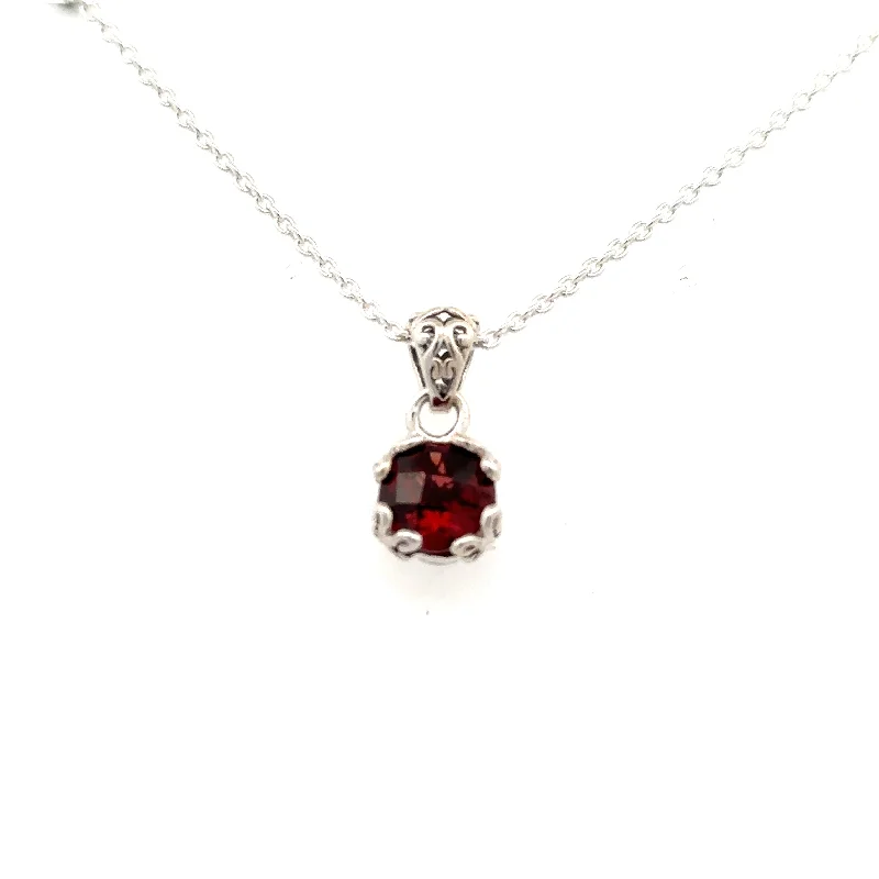 women's engagement necklaces -Sterling Silver Garnet Necklace