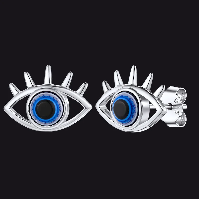 women's bridal earrings -Sterling Silver Evil Eye Stud Earrings For Men