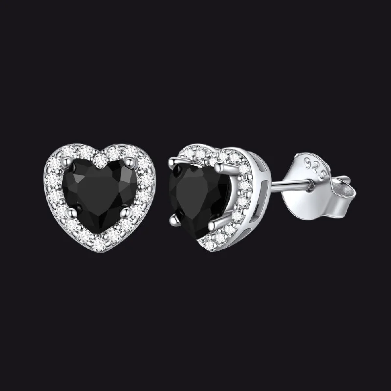 women's pearl earrings -Sterling Silver Birthstone Cubic Zirconia Heart Halo Stud Earrings for Men Women