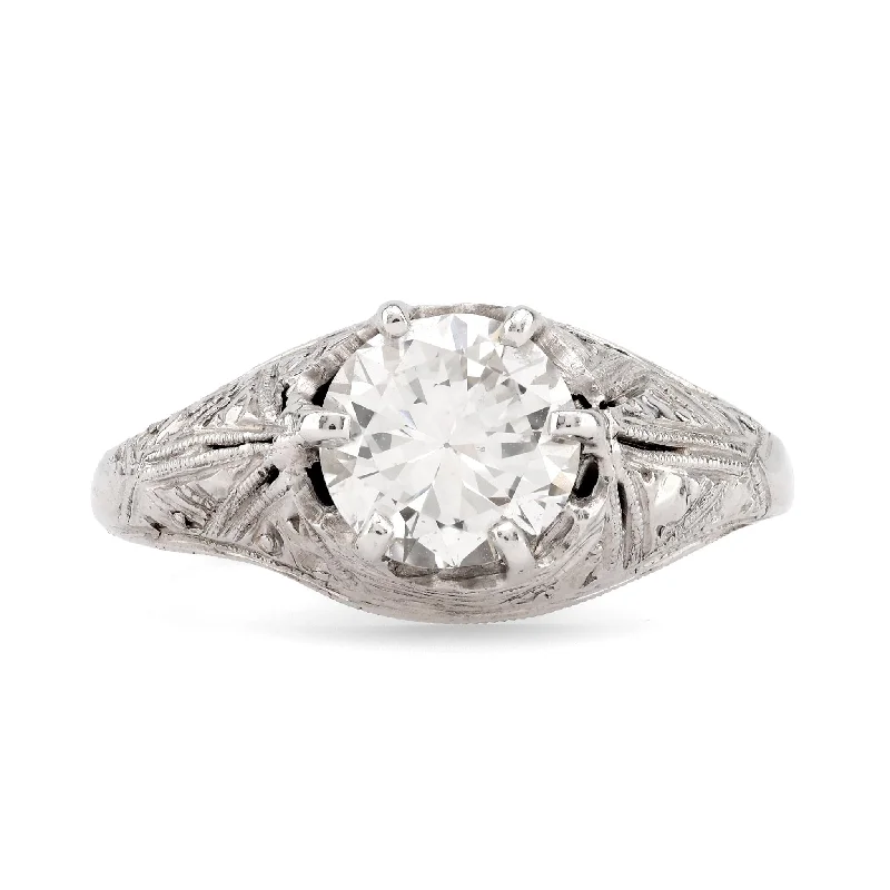 women's crystal necklaces -Art Deco Diamond Platinum Solitaire Engagement Filigree Ring