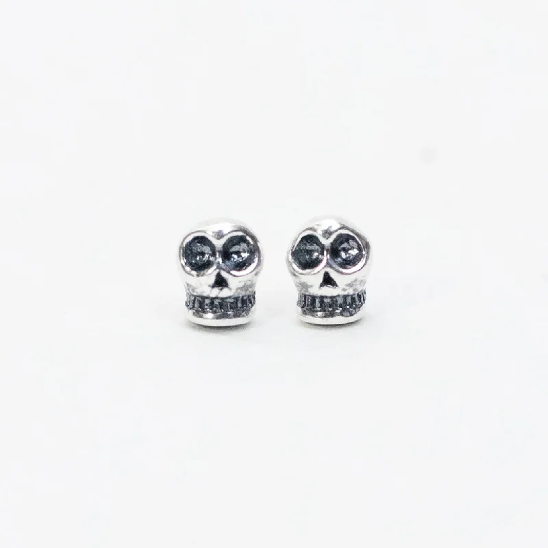 women's beaded earrings -Silver Mini Skull Studs