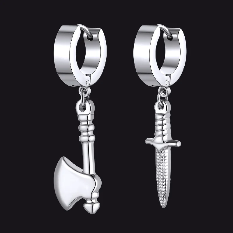 women's butterfly earrings -Punk Battle Axe Dagger Dangle Hoop Earring For Men