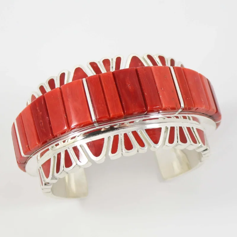 women's cuff bracelets -Coral Inlay Cuff