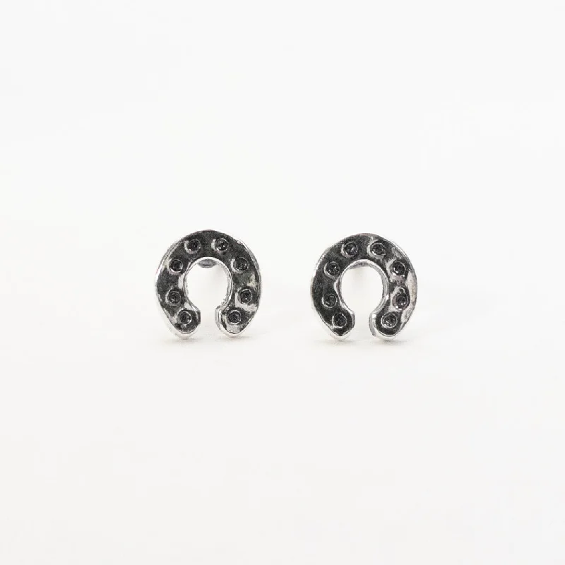 women's gemstone earrings -Silver Horseshoe Studs