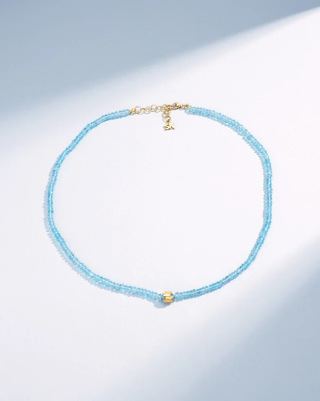 women's designer crystal necklaces -Infinite Beaded Blue Topaz & Mini Golden Rondelle Necklace