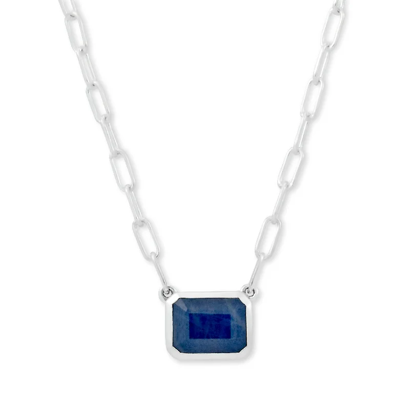 women's creative necklaces -Sterling Silver Blue Sapphire Necklace