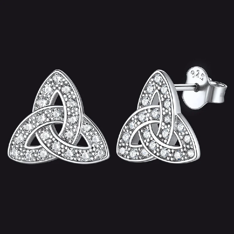 women's boho earrings -Trinity Knot Earrings for Women in Sterling Silver