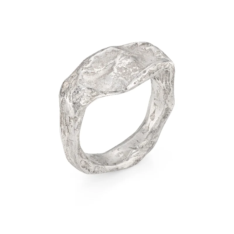 women's classic gold rings -Signet Rock Ring Silver