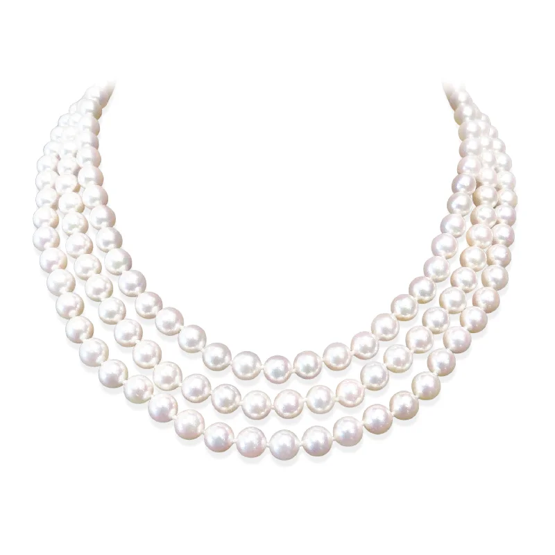 women's choker necklaces -Triple-Strand Akoya Pearl Necklace