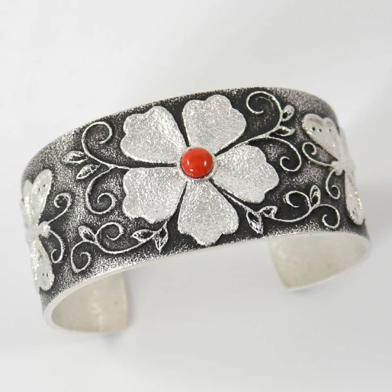 women's gold bangles set -Coral Flower and Butterfly Cuff