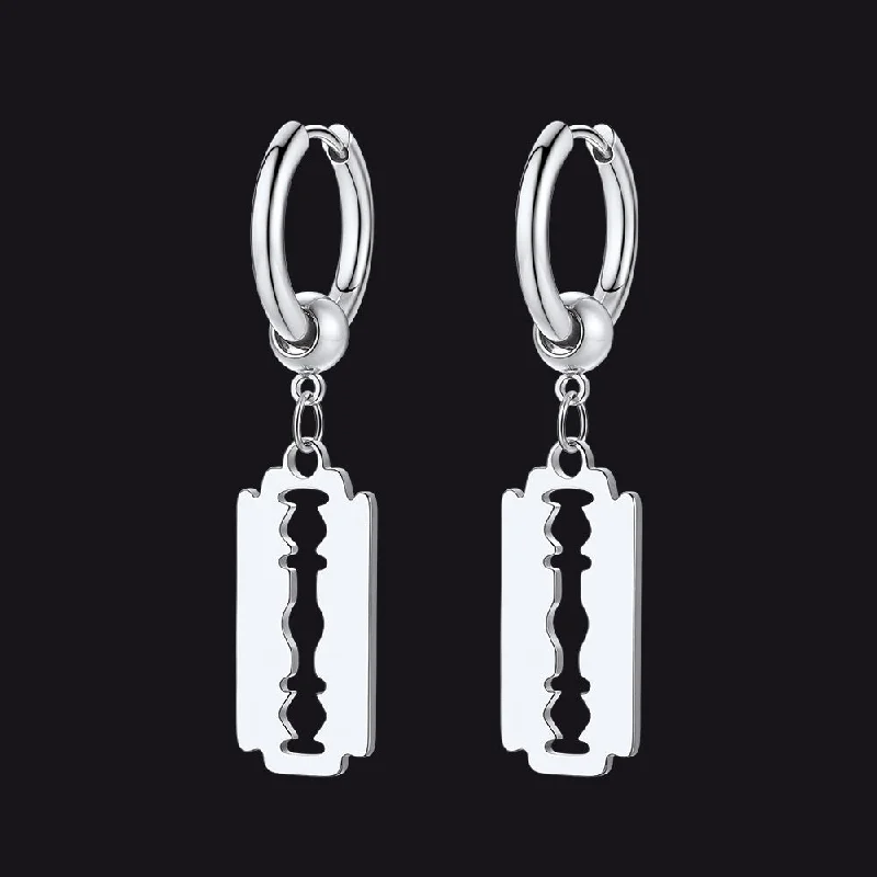 women's layered earrings -Punk Razor Dangle Hoop Earring for Men Women