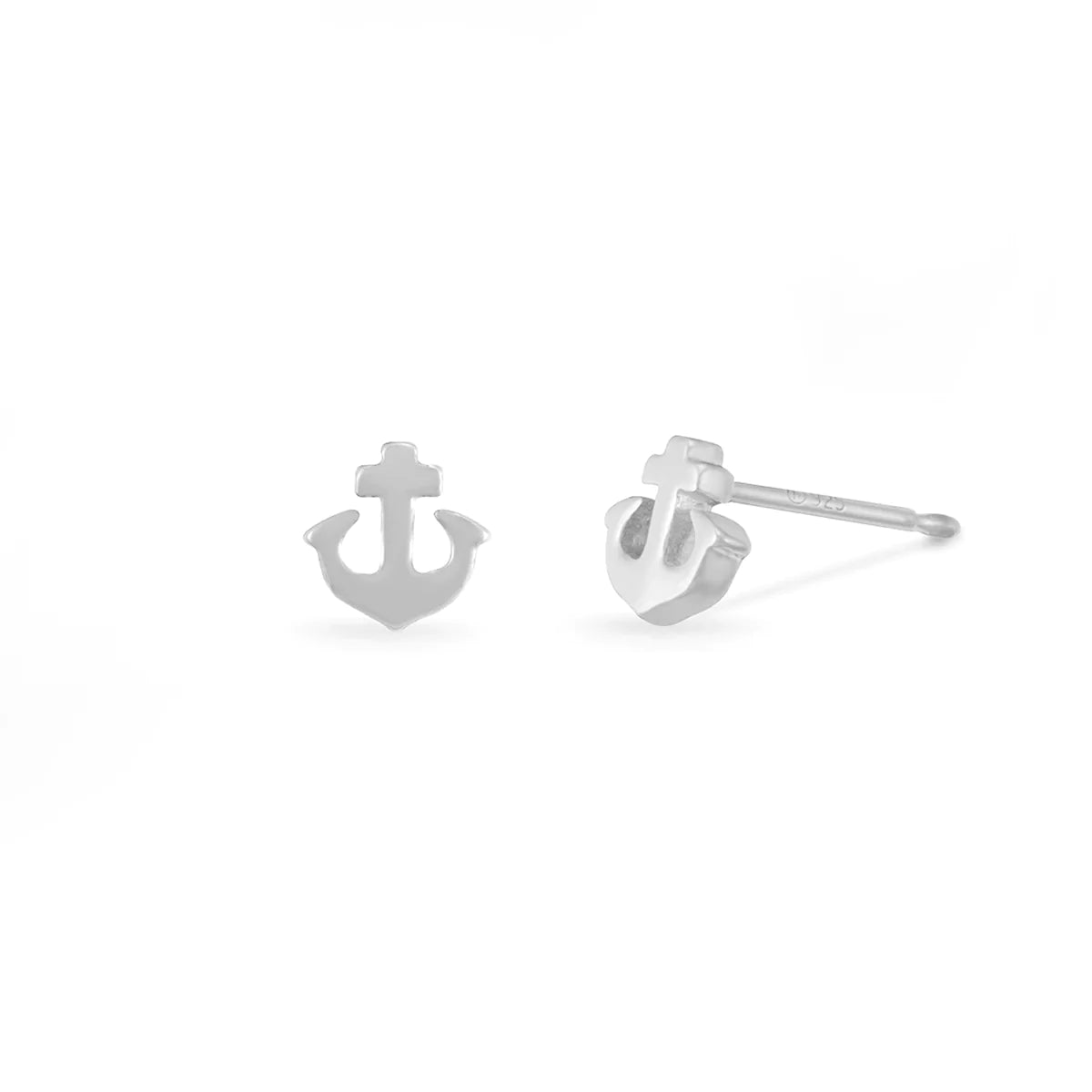 women's fashionable earrings -Silver Anchor Studs