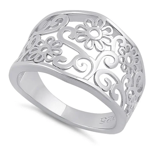 women's luxury diamond rings -Sterling Silver Flower Vine Ring