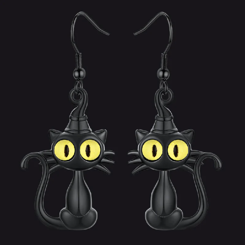 women's gold earrings -Black Cat Dangle Earrings for Women