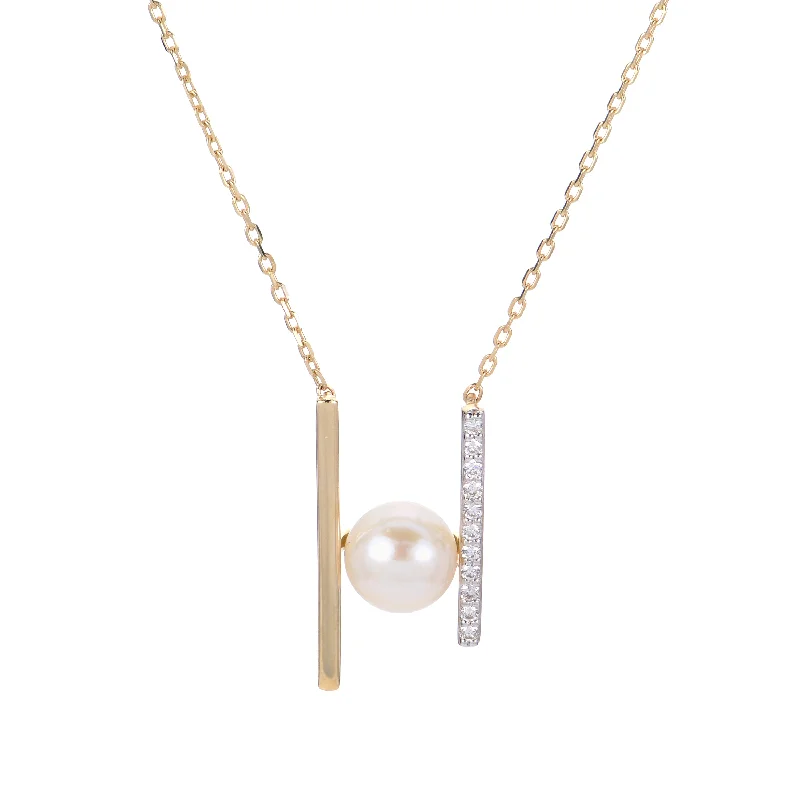 women's anniversary necklaces -14K Pearl Diamond Necklace