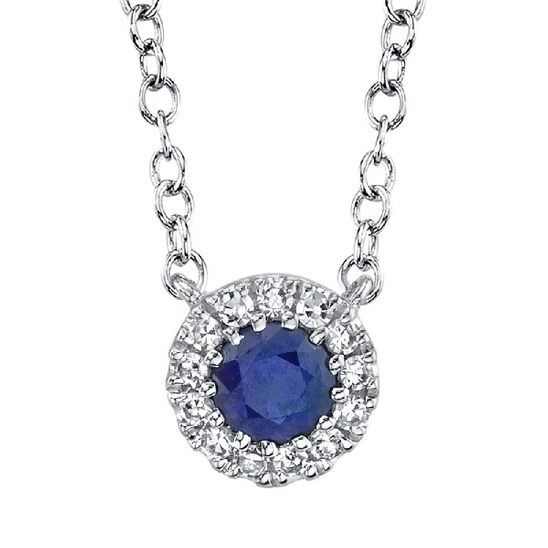 women's minimalist gold necklaces -14 Karat White Gold Sapphire With Diamond Halo Necklace